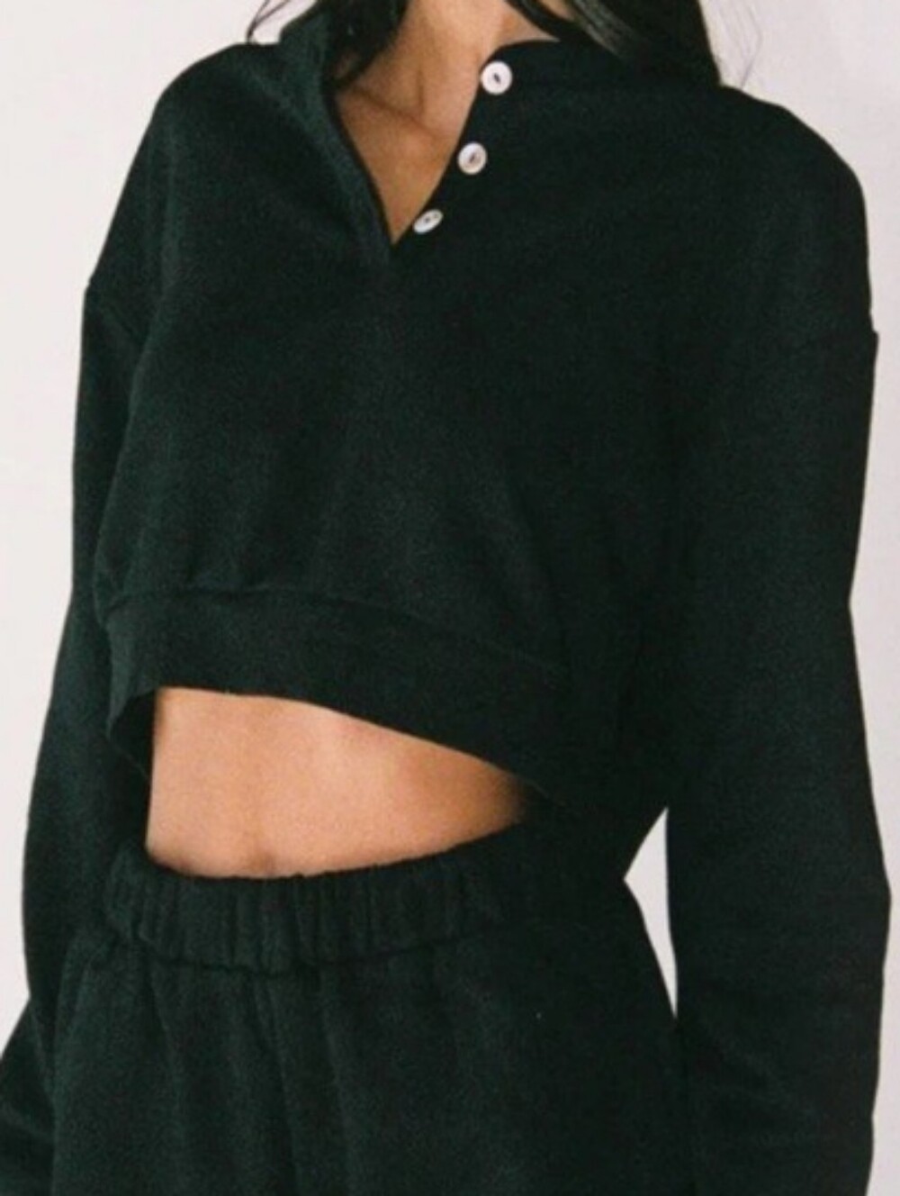 Princess Polly Rise & Lounge Cropped Henley Sweatshirt Size: 0